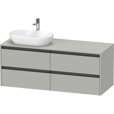 Duravit Ketho 2 wastafelonderbouwkast incl. consoleplaat met 4 laden voor waskom links 140x55x56.8cm met handgrepen antraciet betongrijs mat