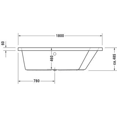 Duravit Paiova bad acryl afgeschuind rechts 180x140x46cm wit