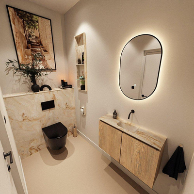 MONDIAZ TURE-DLUX 80cm toiletmeubel Washed Oak. EDEN wastafel Frappe positie midden. Zonder kraangat.