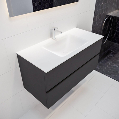 MONDIAZ VICA Badkamermeubelset - 100cm - 2 lades - wasbak Cloud midden - 1 kraangat - solid surface darkgrey