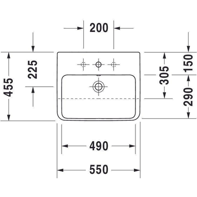 Duravit ME by Starck half inbouwwastafel 55x45.5cm met 1 kraangat met overloop met wondergliss wit