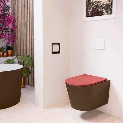 MONDIAZ LAVIE wandclosetpack - 36x53cm - diepspoel - rimless - Rust (bruin) - softclose - quick-release - toiletzitting - Fire (rood)