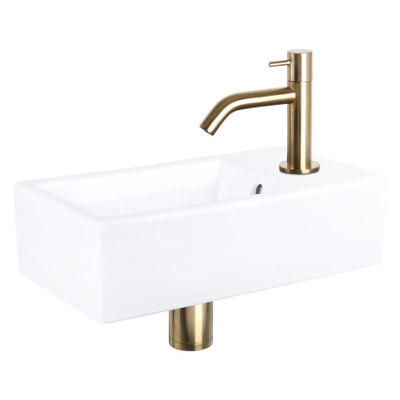 Differnz Force fonteinset - 40x22x11.5cm - Rechthoek - 1 kraangat - Gebogen matte goude kraan - Keramiek Wit