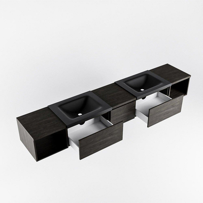 MONDIAZ BUKLA 240cm badmeubel met open module 40 L+R kleur Dark Brown met 3 lades. Wastafel CLOUD dubbel 2 kraangaten kleur Urban.