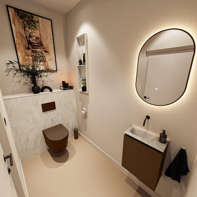 MONDIAZ TURE-DLUX 40cm toiletmeubel Rust. EDEN wastafel Ostra positie links. Zonder kraangat.