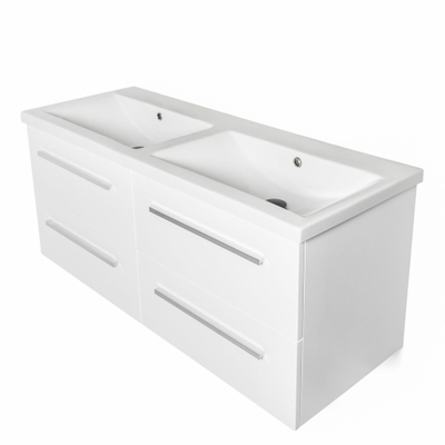 Saniclass Bari Meubelwastafel - 120x47x3.5cm - overloop - 2 wasbakken - links rechts 2 kraangaten - keramiek - wit