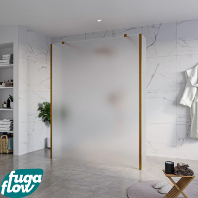 FugaFlow Eccelente Vetro Vrijstaande inloopdouche badkamer - 160x200cm - Glas mat - antikalk - 8mm veiligheidsglas - 2 zijwanden 40cm - met wandarmen en hoekprofielen - Koper geborsteld -