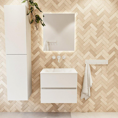 MONDIAZ VICA 60cm badmeubel onderkast Talc 2 lades. Wastafel CLOUD midden zonder kraangat, kleur Talc.