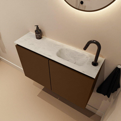 MONDIAZ TURE-DLUX 80cm toiletmeubel Rust. EDEN wastafel Opalo positie rechts. Met 1 kraangat.