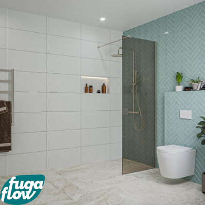 FugaFlow Eccelente Vetro inloopdouche badkamer - 70x200cm - rookglas - wandarm - geborsteld RVS