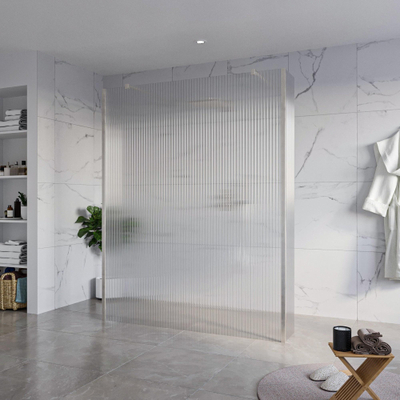 FugaFlow Eccelente Vetro Vrijstaande inloopdouche badkamer - 160x200cm - Helder geribbeld - antikalk - 8mm veiligheidsglas - 2 zijwanden 40cm - met wandarmen en hoekprofielen - RVS geborsteld -