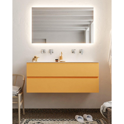 MONDIAZ VICA Badkamermeubelset - 120cm - 2 lades - wasbak Moon dubbel - 0 kraangaten - solid surface ocher