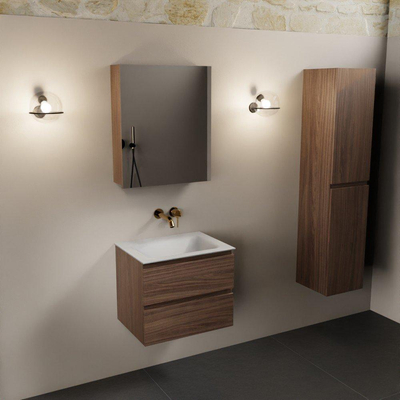 Mondiaz Aivy badmeubelset - 60x45x50cm - 0 kraangaten - 1 wasbak talc Solid surface - Midden - 2 lades - Met spiegelkast - Melamine Mocha