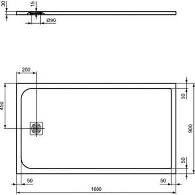 Ideal Standard Ultraflat Solid douchebak rechthoekig 160x90x3cm betongrijs