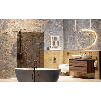 Fortifura Galeria Vrijstaande Inloopdouche - 140x200cm - Rookglas - antikalk - 8mm veiligheidsglas - wandsteunen - Geborsteld koper PVD (Koper)