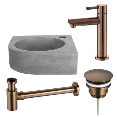 Fortifura Fuente fonteinset - 31.5x31.5x10cm - 1 kraangat - hoek - fonteinkraan koper - beton