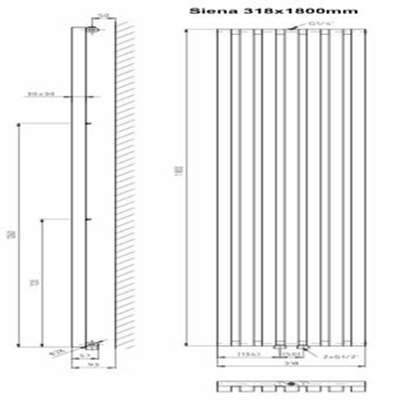 Plieger Siena designradiator verticaal enkel 1800x318mm 766W wit