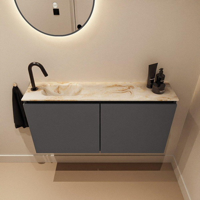 MONDIAZ TURE-DLUX 100cm toiletmeubel Dark Grey. EDEN wastafel Frappe positie links. Met 1 kraangat.