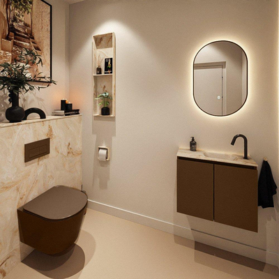 MONDIAZ TURE-DLUX 60cm toiletmeubel Rust. EDEN wastafel Frappe positie rechts. Met 1 kraangat.