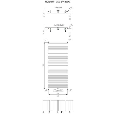Plieger Florian Nxt M designradiator enkel horizontaal met middenaansluiting 1406x600mm 881W zandsteen