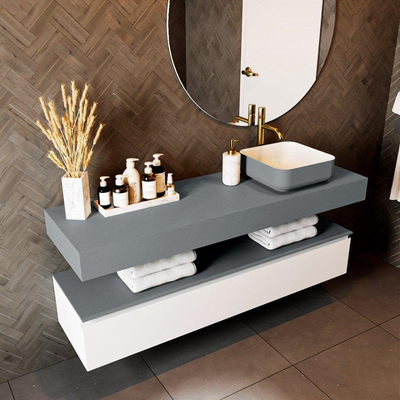 Mondiaz TOP 46 Vrijhangend Topblad - 150x46x12cm - geschikt voor waskom - Solid surface - Plata