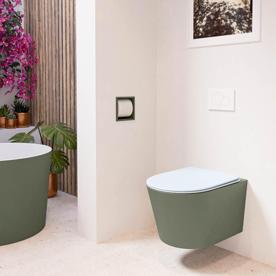 MONDIAZ LAVIE wandclosetpack - 36x53cm - diepspoel - rimless - Army (groen) - softclose - quick-release - toiletzitting - clay (blauw)