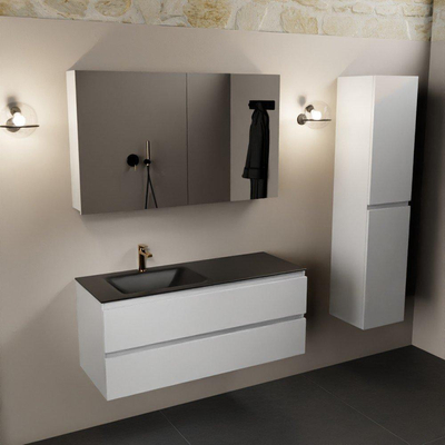 Mondiaz Aivy badmeubelset - 120x45x50cm - 1 kraangat - 1 wasbak urban Solid surface - Links - 2 lades - Met spiegelkast - MDF Talc