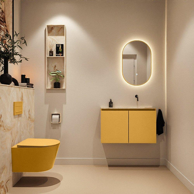 MONDIAZ TURE-DLUX 80cm toiletmeubel Ocher. EDEN wastafel Frappe positie rechts. Zonder kraangat.