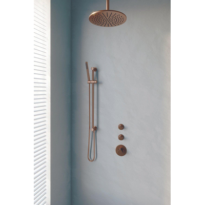 Brauer Copper Edition Regendoucheset inbouw - hoofddouche 30cm - plafondarm 20cm - 3 gladde knoppen - handdouche staaf 1 stand - PVD - geborsteld koper