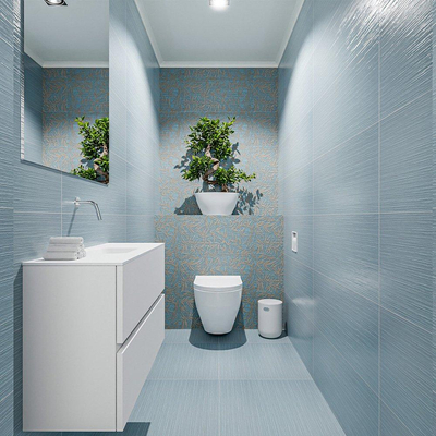 MONDIAZ ADA Toiletmeubel - 80x30x50cm - 0 kraangaten - 2 lades - talc mat - wasbak midden - Solid surface - Wit