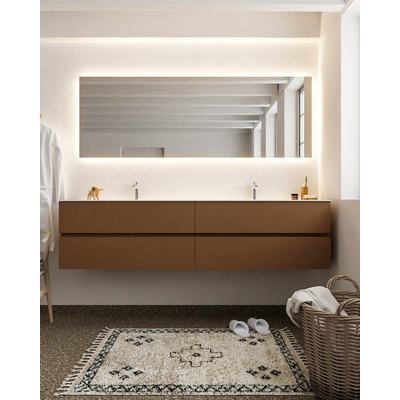 MONDIAZ VICA Badkamermeubelset - 200cm - 4 lades - wasbak Cloud dubbel - 2 kraangaten - solid surface rust