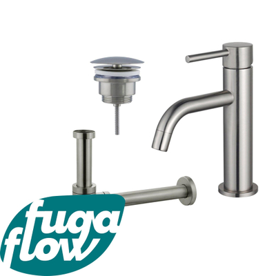 FugaFlow Eccelente Sobrado Badkamer Slim Wastafelkraanset - lage wastafelkraan - always open plug - design sifon - PVD Geborsteld RVS