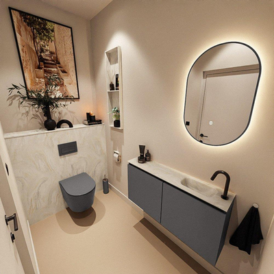 MONDIAZ TURE-DLUX 100cm toiletmeubel Dark Grey. EDEN wastafel Ostra positie rechts. Met 1 kraangat.