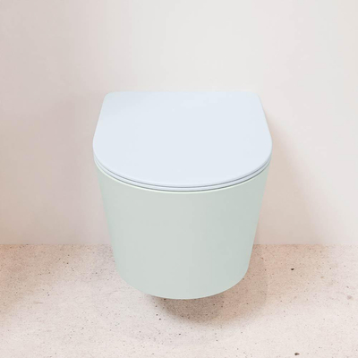 MONDIAZ LAVIE wandclosetpack - 36x53cm - diepspoel - rimless - Greey (grijs) - softclose - quick-release - toiletzitting - clay (blauw)