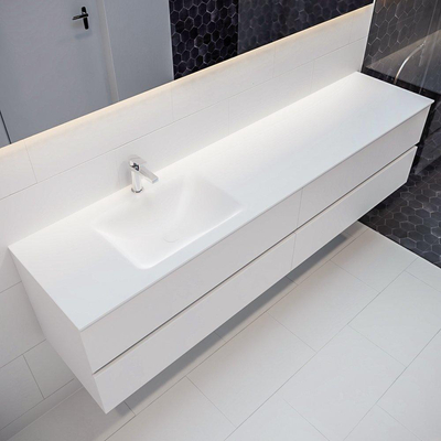 MONDIAZ VICA Badkamermeubelset - 200cm - 4 lades - wasbak Cloud links - 1 kraangat - solid surface talc