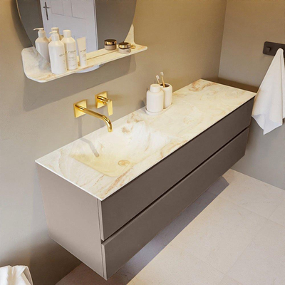 MONDIAZ VICA-DLUX Badkamermeubelset - 150cm - onderkast smoke- 2 lades - inbouw wastafel cloud links - zonder kraangaten - 60cm hoge versie - frape