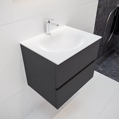 MONDIAZ VICA Badkamermeubelset - 60cm - 2 lades - wasbak Moon midden - 1 kraangat - solid surface darkgrey