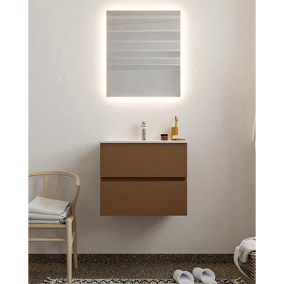 MONDIAZ VICA Badkamermeubelset - 60cm - 2 lades - wasbak Denia midden - 1 kraangat - solid surface rust