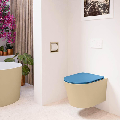 MONDIAZ LAVIE wandclosetpack - 36x53cm - diepspoel - rimless - Sand (beige) - softclose - quick-release - toiletzitting - Jeans (blauw)