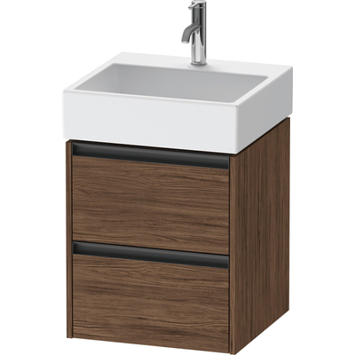 Duravit Ketho 2 wastafelonderbouwkast met 2 laden 48.4x46x54.9cm met grepen antraciet donker noten mat