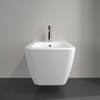 Villeroy & Boch Finion wandbidet 1 kraangat 37.5x56cm ceramic+ met overloop stone white