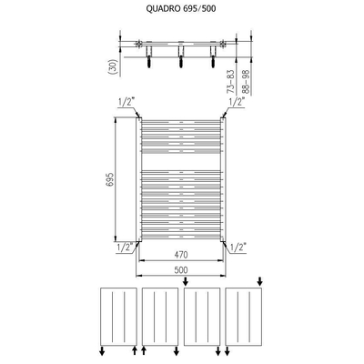 Plieger Quadro designradiator horizontaal 695x500mm 307W wit