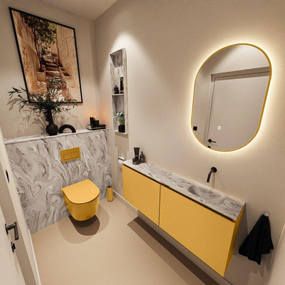 MONDIAZ TURE-DLUX 120cm toiletmeubel Ocher. EDEN wastafel Glace positie rechts. Zonder kraangat.