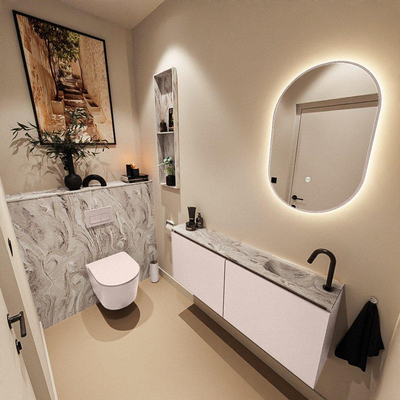 MONDIAZ TURE-DLUX 120cm toiletmeubel Rosee. EDEN wastafel Glace positie rechts. Met 1 kraangat.