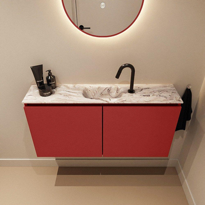 MONDIAZ TURE-DLUX 100cm toiletmeubel Fire. EDEN wastafel Glace positie midden. Met 1 kraangat.