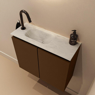 MONDIAZ TURE-DLUX 60cm toiletmeubel Rust. EDEN wastafel Opalo positie links. Met 1 kraangat.