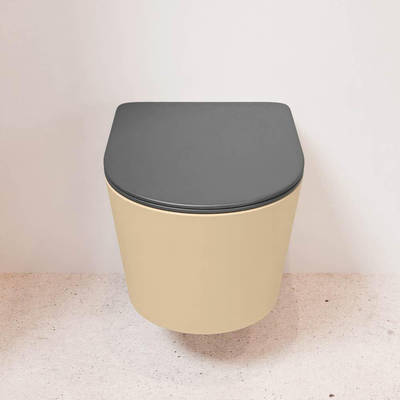 MONDIAZ LAVIE wandclosetpack - 36x53cm - diepspoel - rimless - Sand (beige) - softclose - quick-release - toiletzitting - Dark grey (grijs)