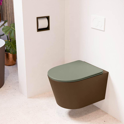 MONDIAZ LAVIE wandclosetpack - 36x53cm - diepspoel - rimless - Rust (bruin) - softclose - quick-release - toiletzitting - Army (groen)