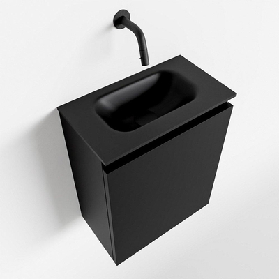 MONDIAZ TURE Fonteinset - 40x23x50cm - 0 kraangaten - 1 deur - urban mat - Wasbak midden - Solid Surface Zwart