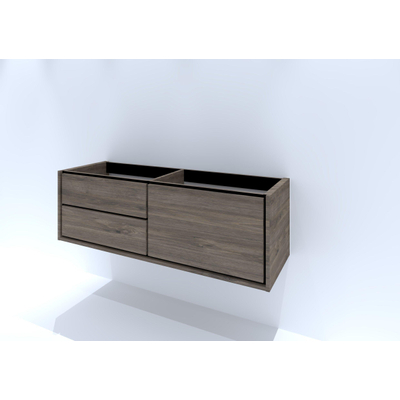 HR Badmeubelen Rize wastafelkast - 2 laden links (70cm)/1 hoge lade rechts (70cm) - greeploos push2open - 140 x 45 x 45 cm - espresso